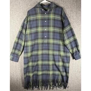 Polo Ralph Lauren Plaid Fringe Shirt Dress Tunic Blue Green Women’s Size 16